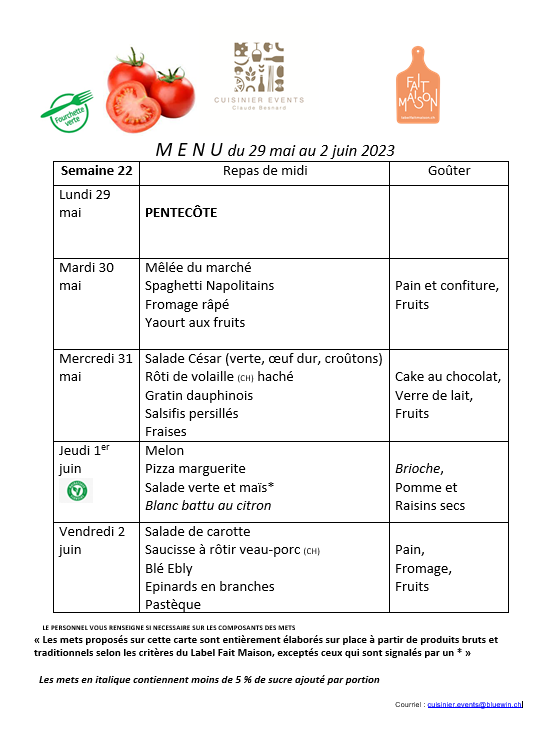 Menus semaine 22