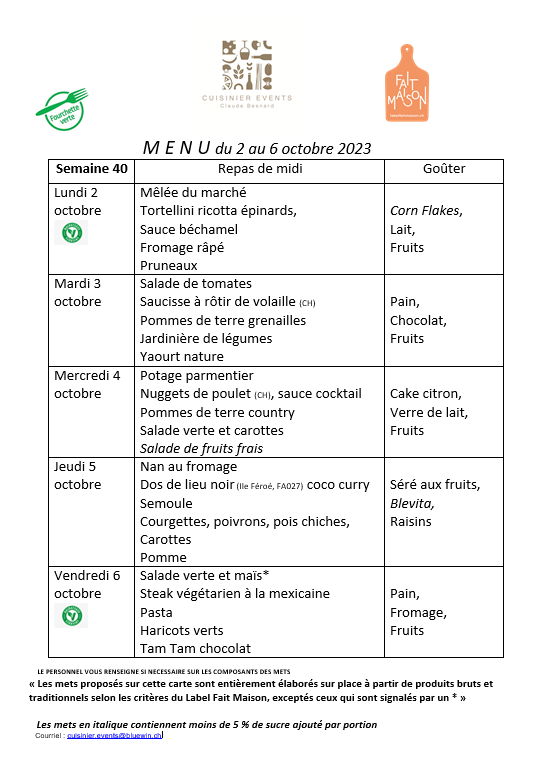 Menus semaine 40