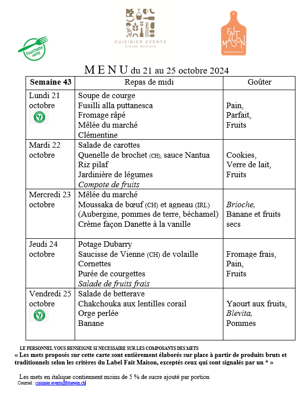 Menus semaine 43