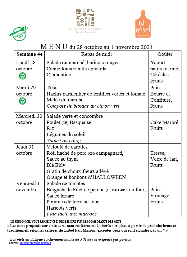 Menus semaine 44