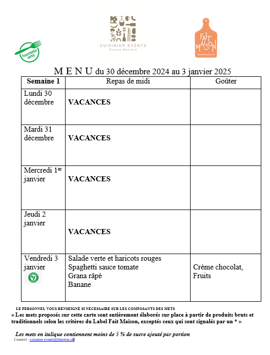 Menus semaine 1