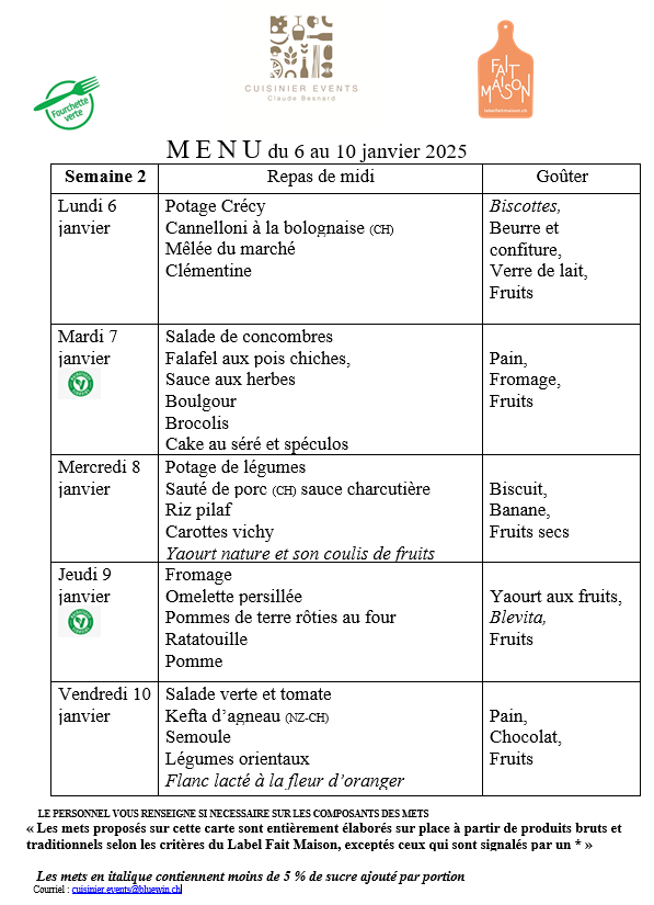 Menus semaine 2