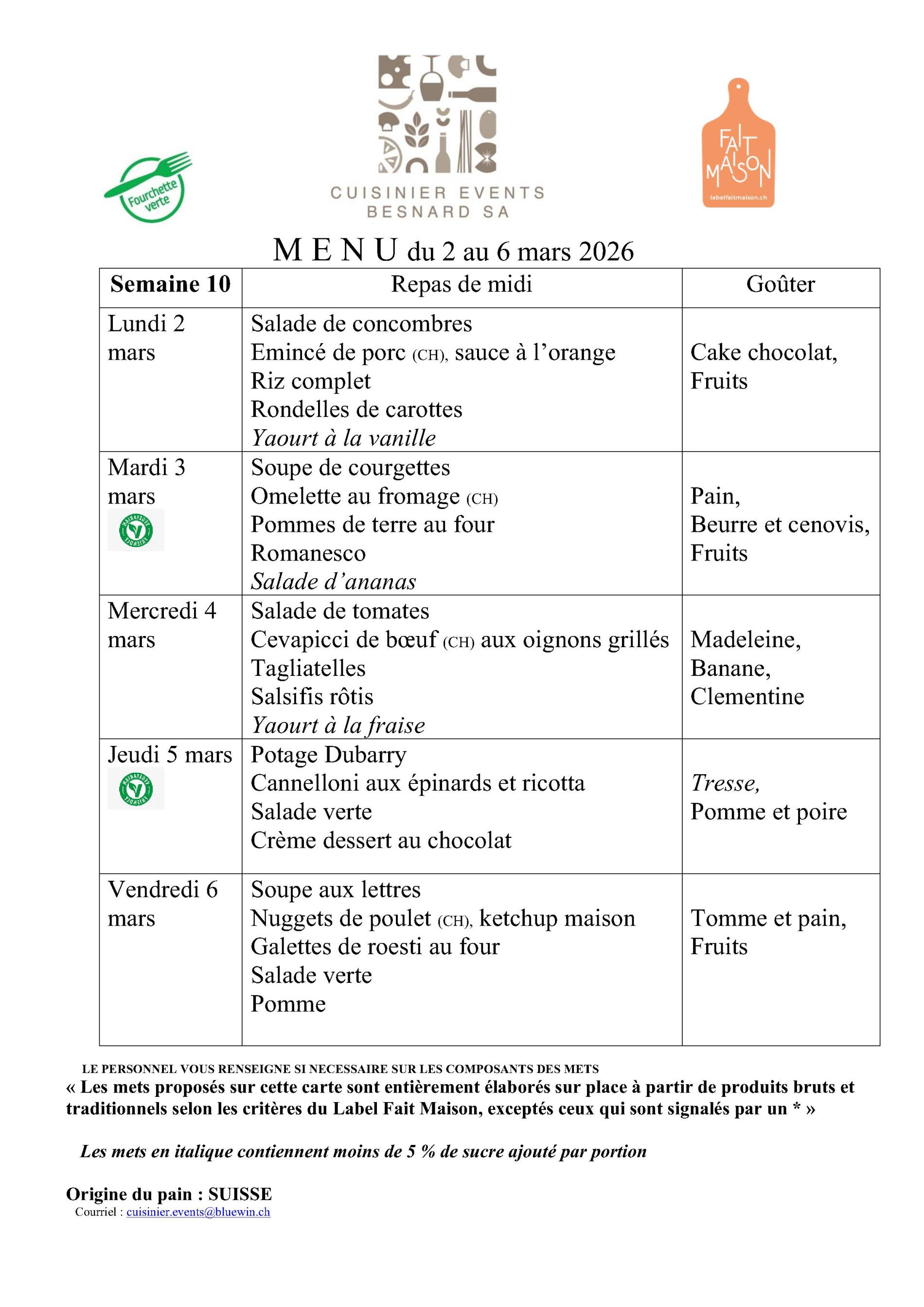 Menus semaine 10 FV