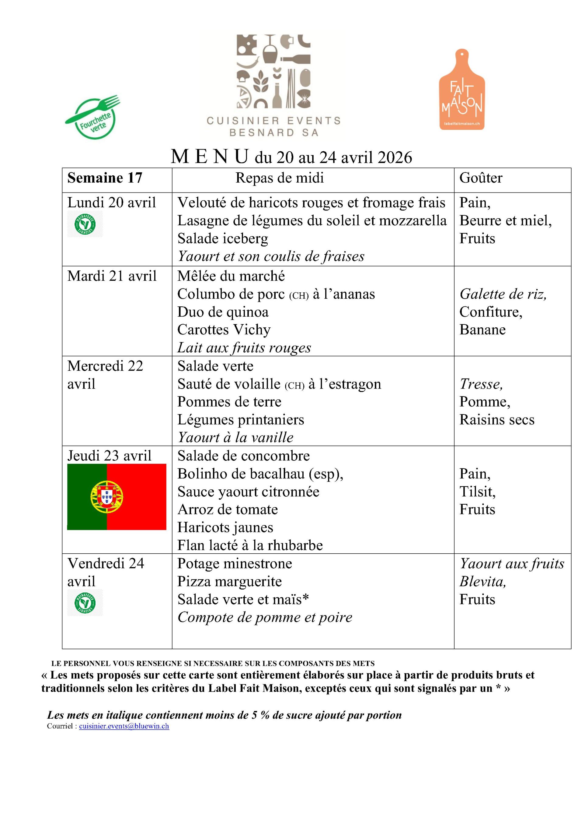 Menu semaine 17