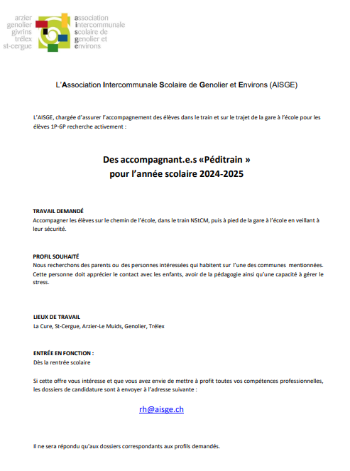 Annonce accompagnant Péditrain