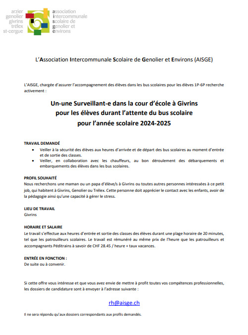 Annonce surveillant bus Givrins
