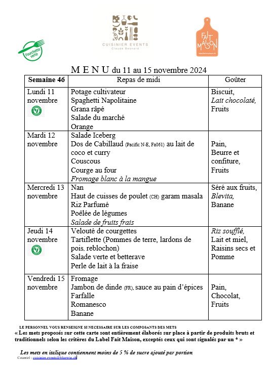 Menus semaine 46