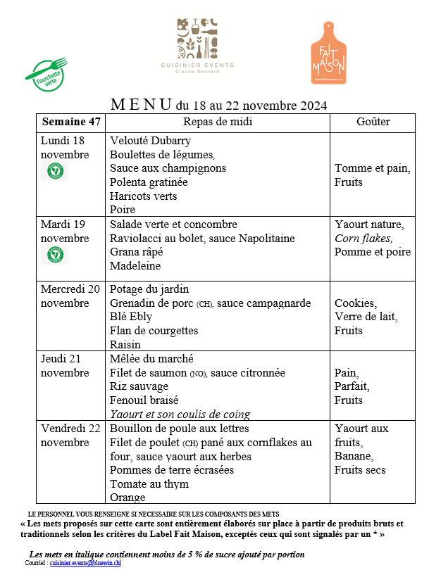 Menus semaine 47