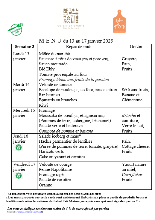 Menus semaine 3