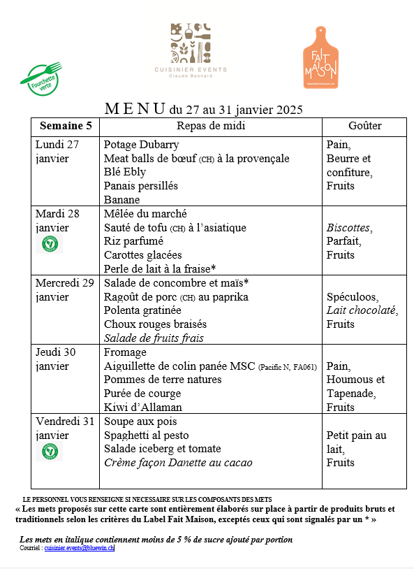 Menus semaine 5