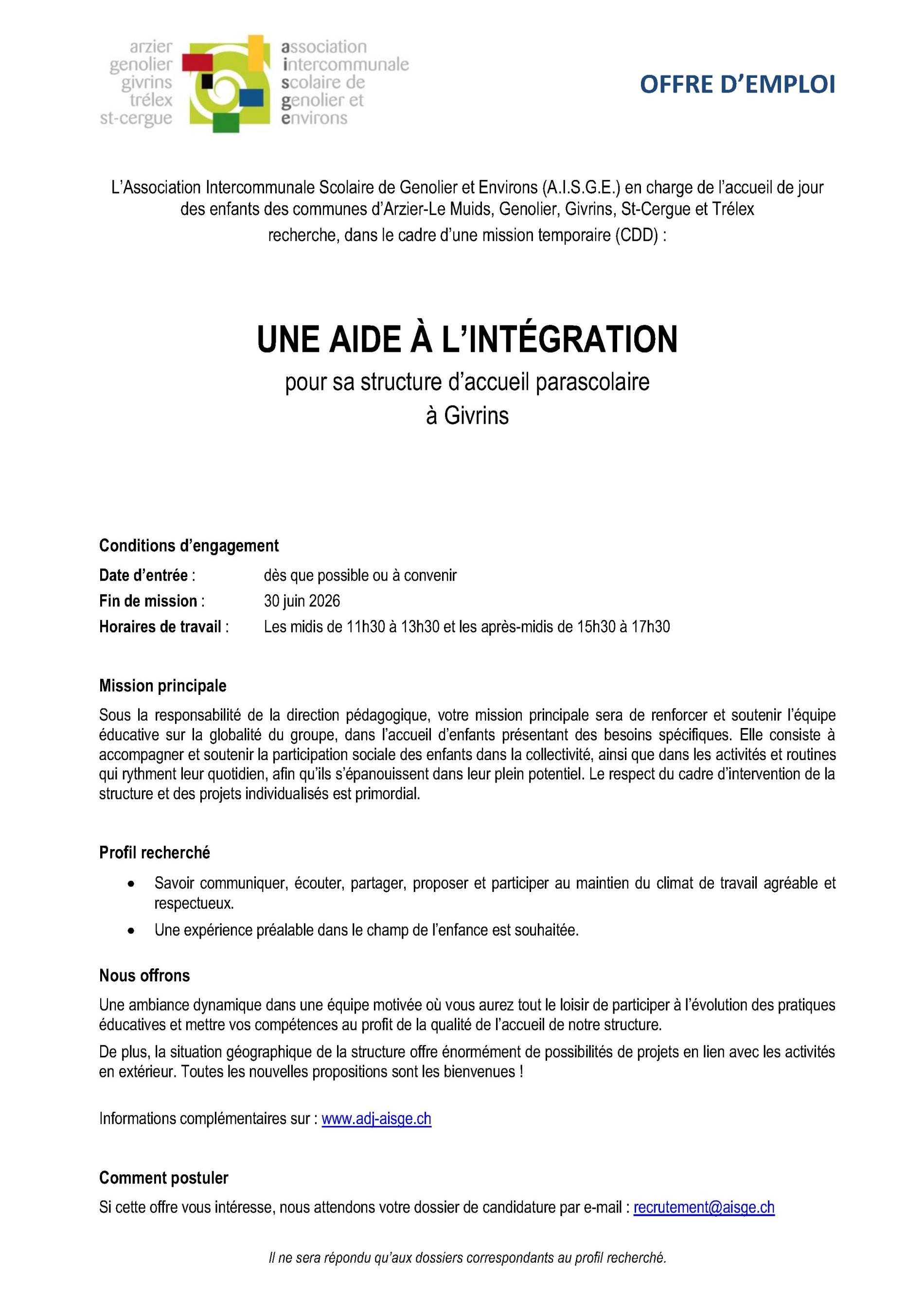 Aide à l'intégration - CDC