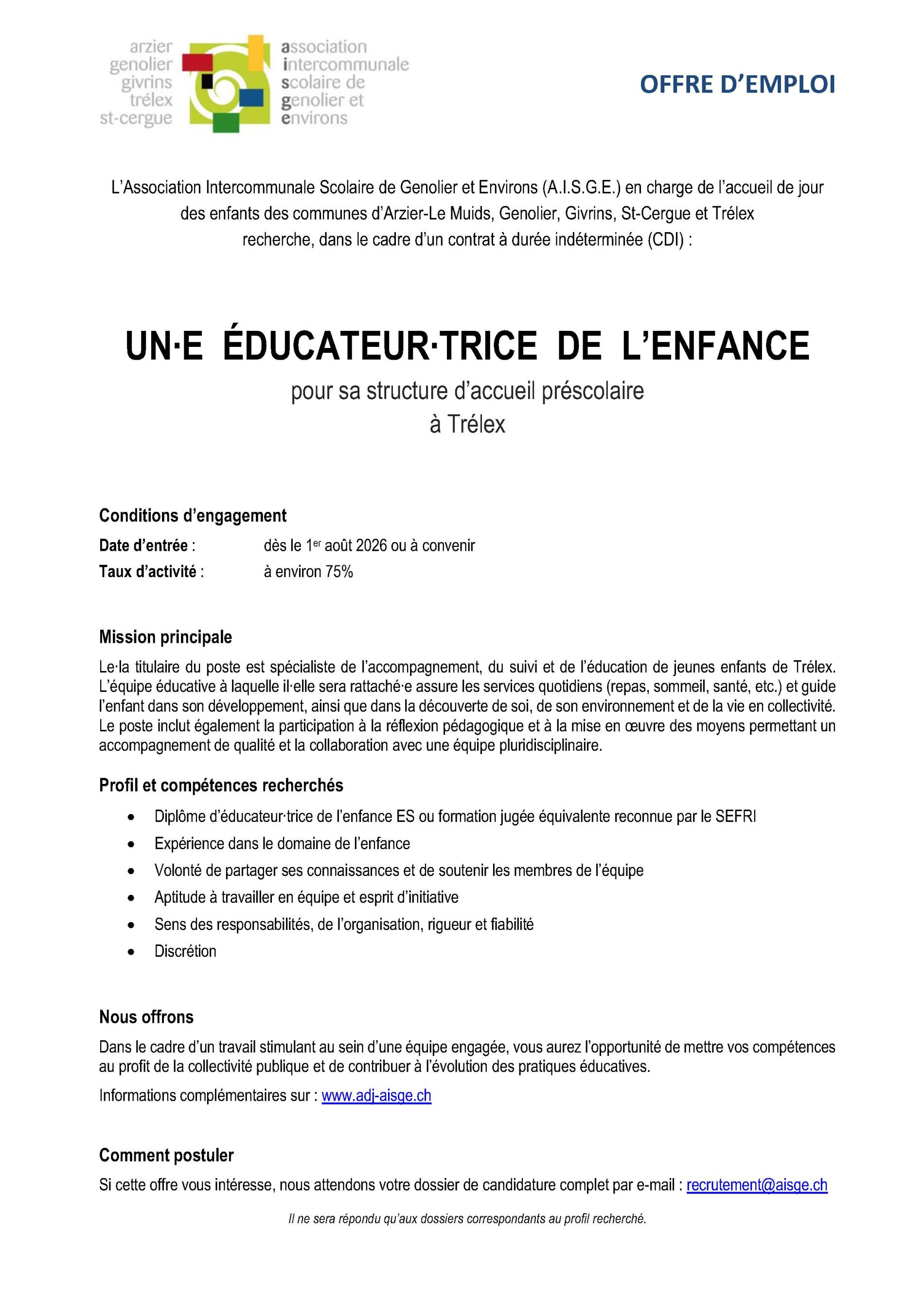 Annonce poste vacant EDE GDM NUGA_01.08.2026