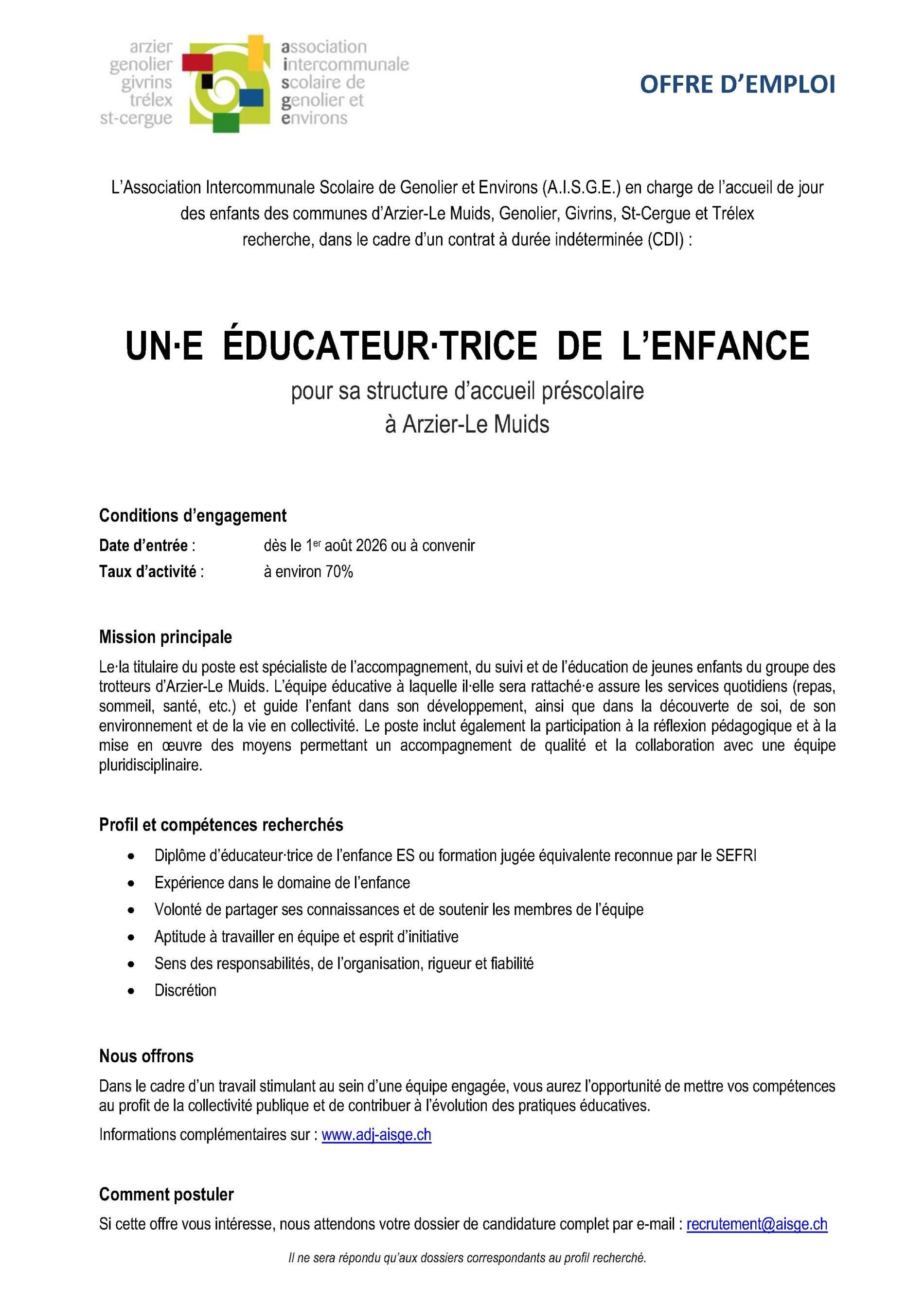 Annonce poste vacant EDE RDM NUGA_01.08.2026