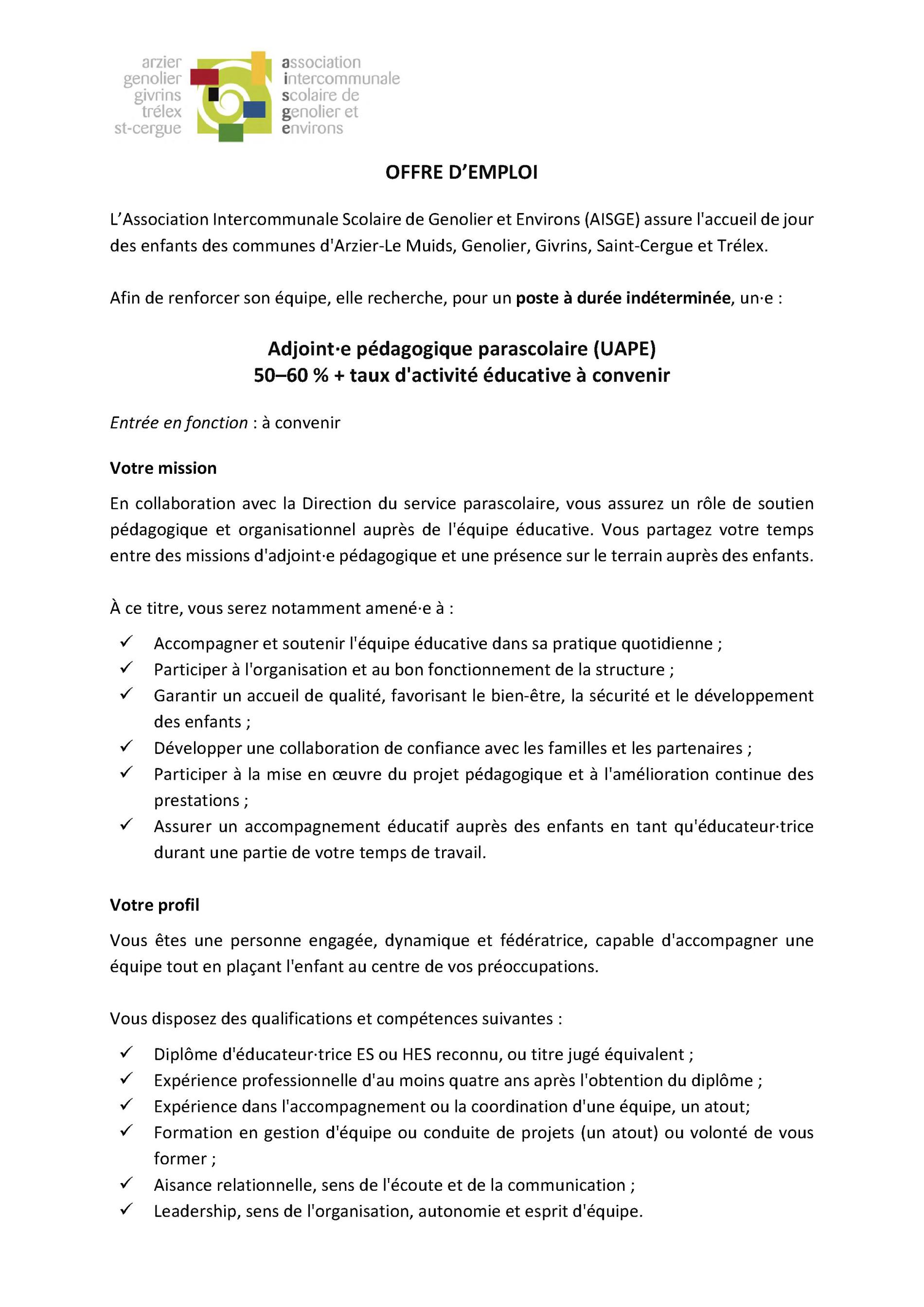 Adjointe pédagogique UAPE 2027